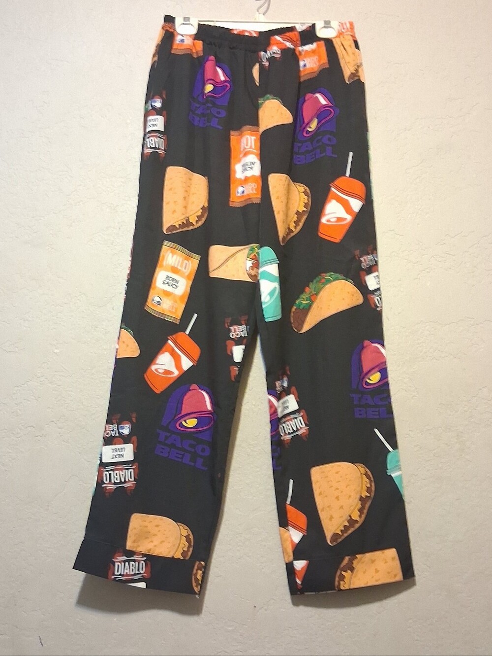 Taco Bell Black/Purple Trouser Pants Elastc Waist Pull-on Pockets Whimsigoth XL